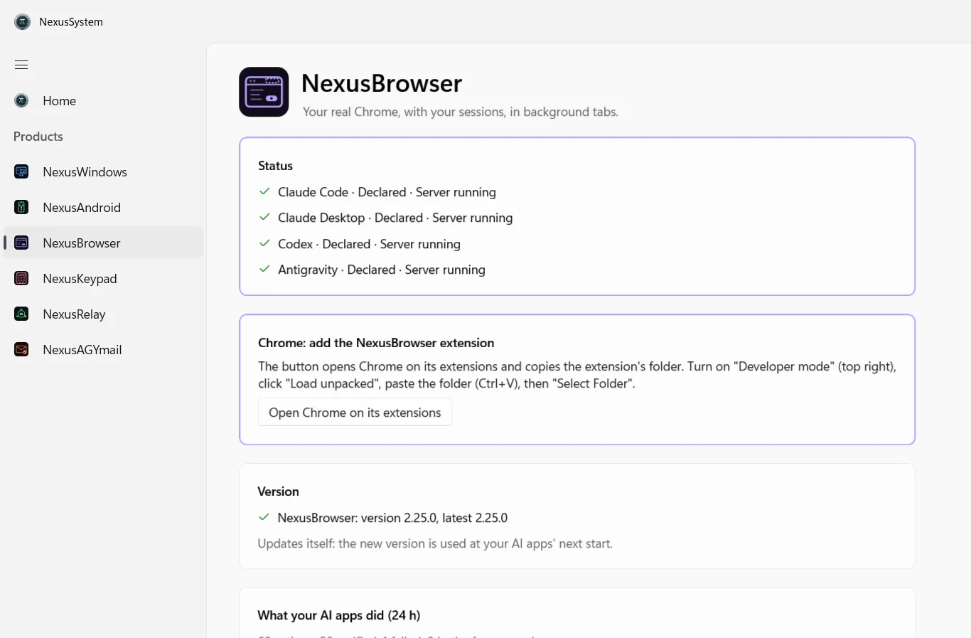 NexusBrowser, in the light theme