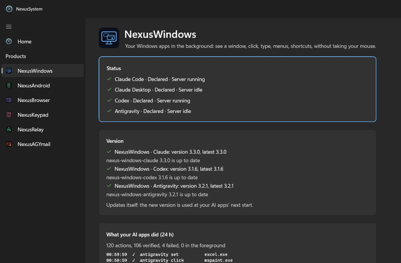 Status and actions log